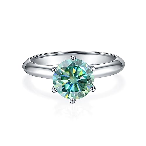 Gem's Beauty Green Moissanite Rings 0.5Ct /1.0Ct/1.5Ct/2.0Ct/3.0Ct/5.0Ct D Color Round Diamond Green Moissanite Rings Sterling Silver Band Ring Wedding Engagement Rings for Women(Size 5-10)