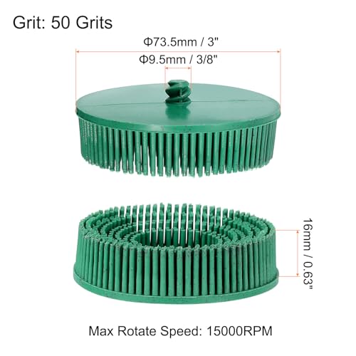 Image of HARFINGTON Bristle Disc 3 inch 50 Grit R-Type Abrasive Brush Coarse Bristle Disc Deburring Electric Disc Brush Attachment Abrasive Coating Removal Disc for Metal, Green