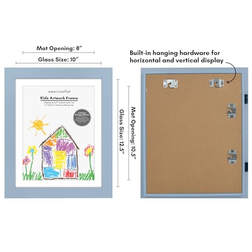 Image of Americanflat Kids Artwork Frame Changeable (Baby Blue) - Magnetic Door Holds 100 Art Pieces - 8.5x11 Letter Size Display with Mat or 10x12.5 Without Mat - My Mini Masterpiece (Pack of 8)