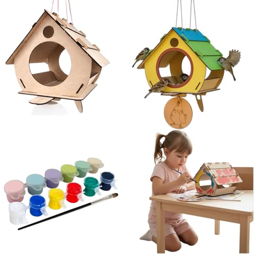 Image of BAGJI TOYS Bird House Kits for Kids Ages 4-8, Wooden DIY Birdhouse Kit, Outdoor Woodworking Crafts Freestyle Painting, Bird Houses for Outside with Paints & Brushes, Boy Girl Gift Christmas