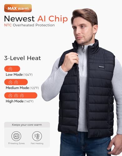 Heated Vest for Men, 9 Heating Zones 12000mAh Battery Pack, Rechargeable Vest Outdoor Hunt Camping Cycling Ski4