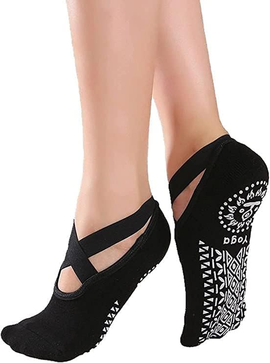 Women's Non Slip Yoga, Pilates, Ballet, Dance Socks, 1 Count, Black, Regular, Cotton Blend, Ankle Socks-image-44