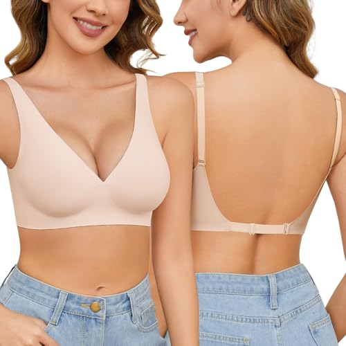 UMIPUBO BH Rückenfrei Damen Ohne Bügel Rückenfreier Starker Halt Push Up Seamless Neckholder Top Bustier Bügelloser V-Ausschnitt Multiway Träger...