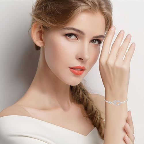Image of To My Daughter Forever Connected Bracelet, Infinity Forever Love Heart Bracelets You Are Always In Mine From Mom Cubic Zirconia Adjustable Inspirational Gift Jewelry