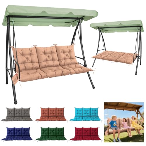 La mejor comparación de Columpios de porche los mejores 10. 45 Matalde - Cojín de columpio de 3 plazas, cojín grueso para muebles de patio, columpio para 3 personas al aire última intervensión con lazos y bolsa de almacenamiento, para...