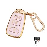 QIXIUBIA for Hyundai Key Fob Cover Smart Key with Keychain Fits for Hyundai Elantra Sonata Kia Forte Optima Spectra Key Case (4-Button-Pink)