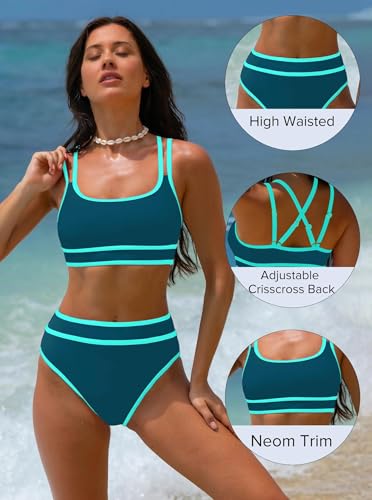 Image of popvil Women's High Waisted Bikini Sets 2026 Neon 2 Piece Swimsuit
