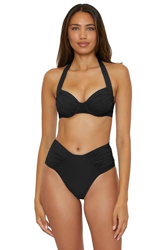 BECCA Women's Color Code Shirred Underwire Bikini Top, Adjustable, Tie Back, Swimwear Separates