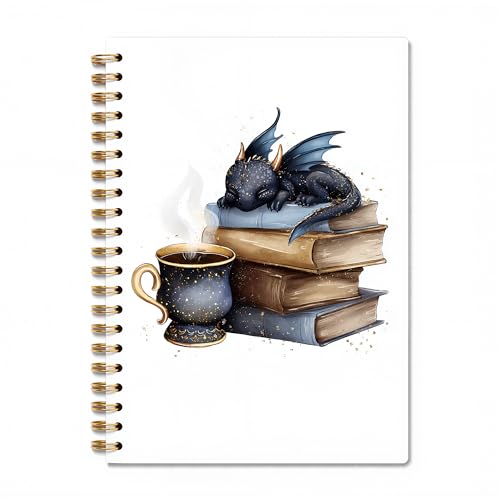 Xiyurlk Black Dragon Books Notebook, Reading Journals for Book Lovers, Bookworm Reader Gifts, Magical Fantasy Bookish Spiral Notebook Journal, 5.5x8.3 Inch