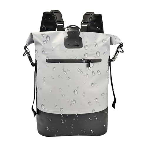 Mochila impermeable genérica, 25 l, bolsa resistente con cierre de rodillo, mochila de senderismo, para hombres, acampada, alpinismo, senderismo, playa, gimnasio, deportes, gris, Consulte la