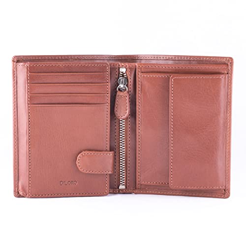 Mens Full Size Large Capacity Genuine Full Grain Leather Wallet Bifold Flip ID Coin & Zip Pockets RFID Blocking Anti-Theft (Bugatti Tan)