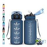 Trinkflasche, 500ml Trinkflasche Kinder, Wasserflasche mit Strohhalm, Flasche mit Strohhalm, Leicht zu Reinigen, Wasserflasche Auslaufsicher, mit Zeitmarkierung, für Schule, Reisen, Running, Yoga