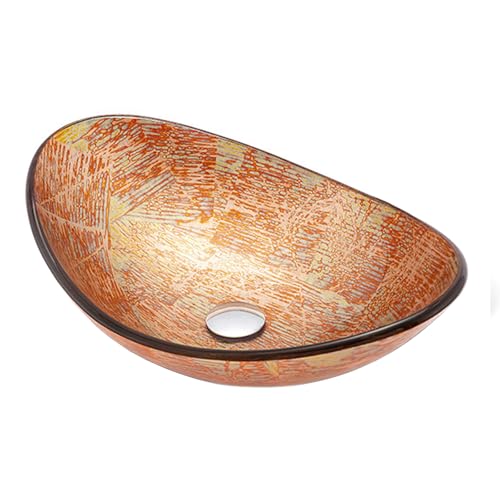 LXTEDJ Lavabo da Appoggio In Stile Nordico, Materiale di Vetro, Lavandino, Ovale, Oro Sfumato, Lavabo Bagno, Lavabo da appoggio, Adatto Per Bagno, Guardaroba e WC, 54X36X16CM