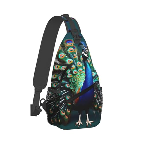 Mochila cruzada con estampado de pavo real para deporte miniatura 2