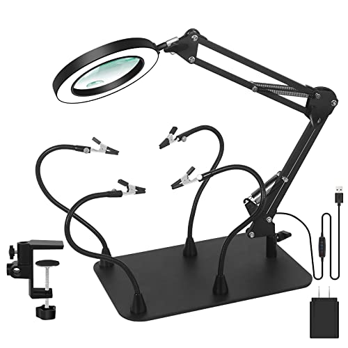 5X & 10X Magnifying Glass with Light and Stand, NAKOOS 2-in-1 Magnifying Lamp, 3 Color Modes Stepless Dimmable Lighted Magnifier with Large Base & Clamp for Craft Soldering Painting Hobby Close Work 5X & 10X Magnifying Glass with Light and Stand, NAKOOS 2-in-1 Magnifying Lamp, 3 Color Modes Stepless Dimmable Lighted Magnifier with Large Base & Clamp for Craft Soldering Painting Hobby Close Work