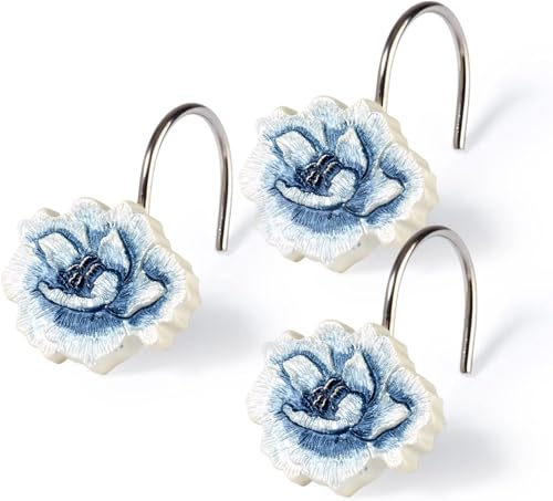 Zahari Home Dublin Rose Shower Hooks Set - Rust-Proof Curtain Rings with Unique Design - 12 Resin Hooks for Customizing Your Shower Space