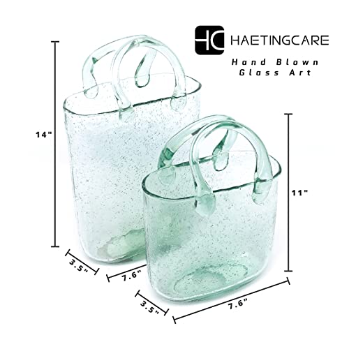 Haetingcare Hand Blown Glass Vase with Unique Design, Clear Glass Vase with Handles in Purse Shape for Decor, Good for Floral Arrangement, Centerpiece & Home Decor_Short - Image 3