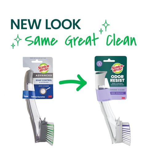 Image of Scotch-Brite Odor Resist Soap Control Dishwand Brush, Non-Scratch Cleaning Brush with Scraper, Stands Upright, 1 Count (Pack of 4)