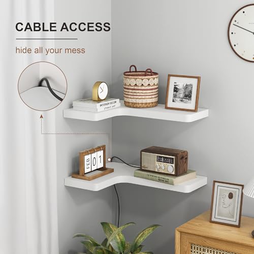 fuqing Corner Floating Shelves, Wall Shelf Set of 3, Shelves for Wall Storage, Solid Wood Shelves for Storage, Wall Mount Wooden Display Shelf for Bathroom Bedroom Kitchen Garage, White by fuqing - Image 4