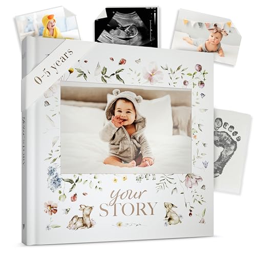 Image of Baby Memory Book New Mom Gift - Baby Scrapbook Record Book & Photo Album - Gift for Newborns Baby Boy & Girl, Great For Baby Showers (Woodland)