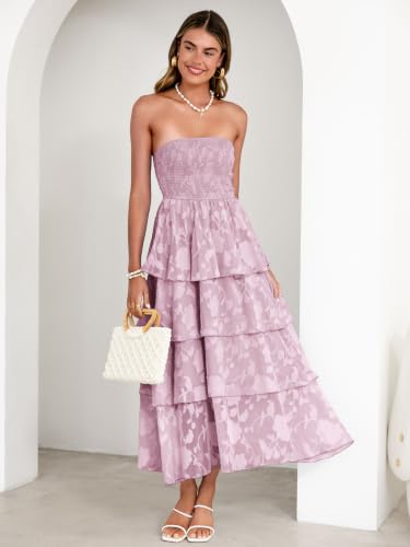 Image of Simplee Womens Summer Strapless Maxi Dress 2026 Boho Floral Off Shoulder Wedding Guest Dresses Tiered Beach Long Sundress