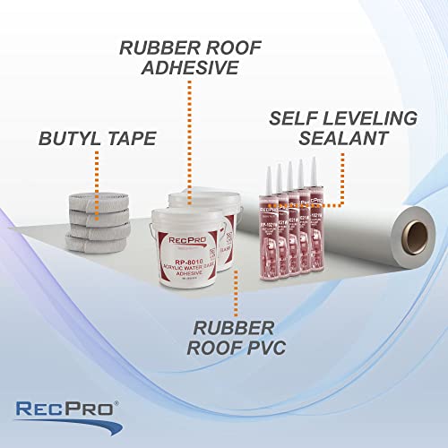 RecPro Extreme Duty RV Camper Rubber Roof Kit 9.5' Wide x 5 ft - 40 ft | 2 Gallons 8010 | 5 Tubes 1021 | 4 Rolls of Butyl 30' | PVC Rubber Roof (40 ft) | Made in USA