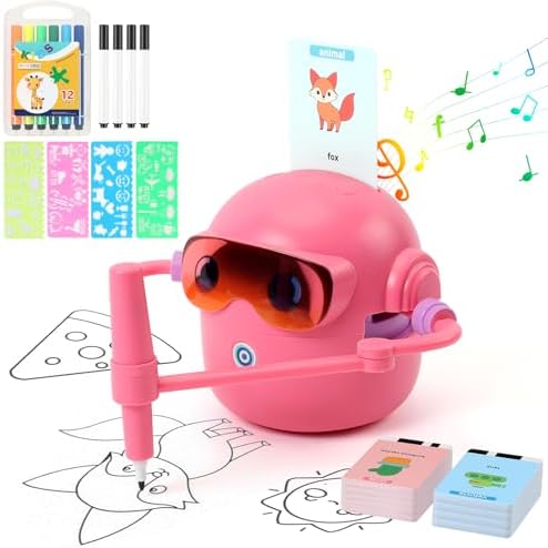 Drawing Robot for Kids with 100 Cards, Voice Interactive Educational Drawing Machine, Montessori Learning Toys, Drawing Tool Set Gift for Children, Ages 5+