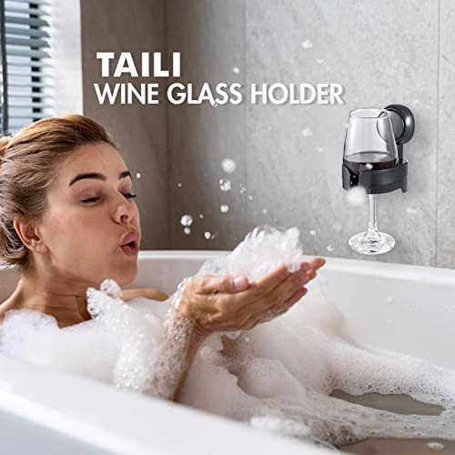 Image of TAILI Suction Cup Wine Glass Holder for Shower, Removable Wall-Mounted Bath Cup Holder for Beer, Wine, Drinks, Enjoy in The Spa, Bathroom, Kitchen, etc. Black