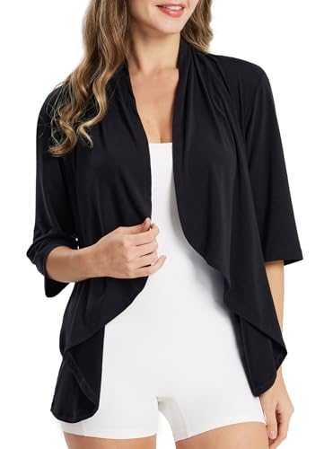 Baleaf Women'S Lightweight Cardigans Open Front 3/4 Sleeve Soft Long Cardigan Breathable Thin For Summer And Fall Kimono Dressy Black M thumb #1