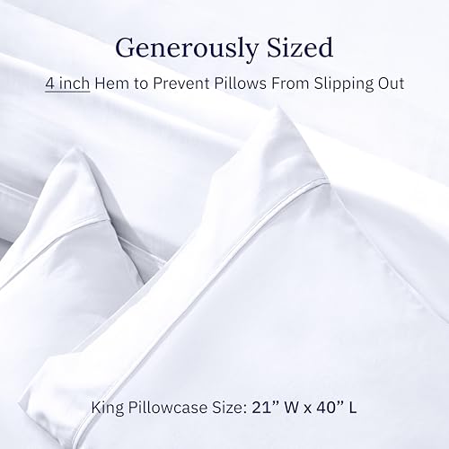 Image of California Design Den King Size Pillowcase Set - 400 Thread Count, 100% Cotton Sateen, Set of 2 Pillow Covers, Soft and Breathable - Bright White