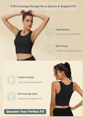 High Neck Sports Bra for Women Longline Full Coverage Sports Bras Medium Impact Padded Workout Crop Tops for Yoga Gym3