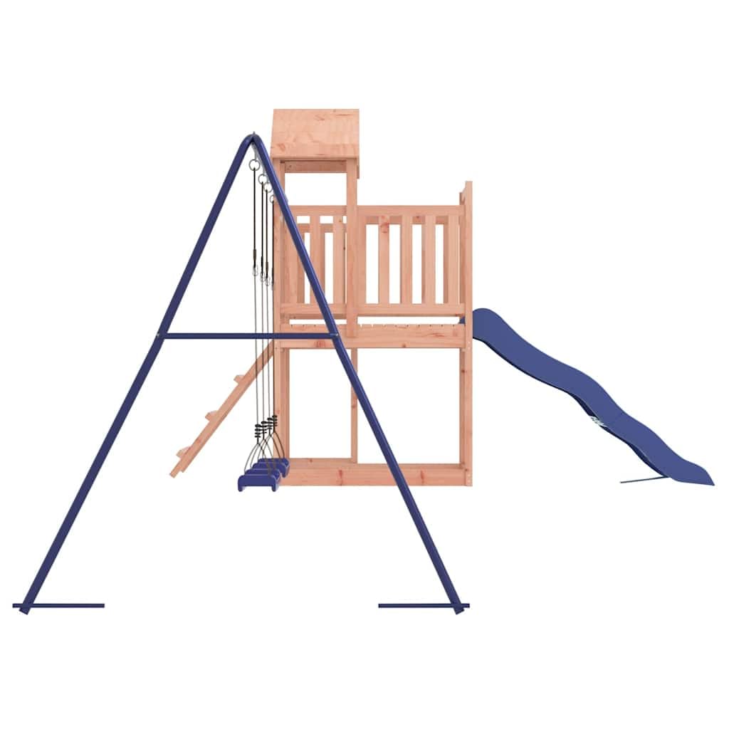 Torre da gioco in legno massiccio Douglasie con scivolo ondulato e doppio altalena, torre da arrampicata, attrezzo da giardino per bambini all'aperto, include scala, piattaforma e seduta
