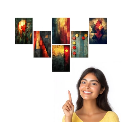 Image of SiddArtify Abstract Geometric Wall Art Prints Set - Modern Poster Decor for Living Room Office - Set of 2-4x6 Inch - Board (Pack of 6) - Sticker (Pack of 6)
