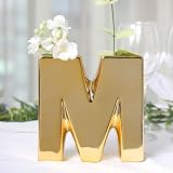 Efavormart 6' Shiny Gold Plated Ceramic Letter M Sculpture Flower Vase, Bud Planter Pot Table Centerpiece