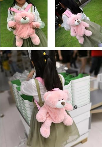 Image of Women Animal Teddy Bear Plush Backpack with Adjustable Straps (Pink Bear)