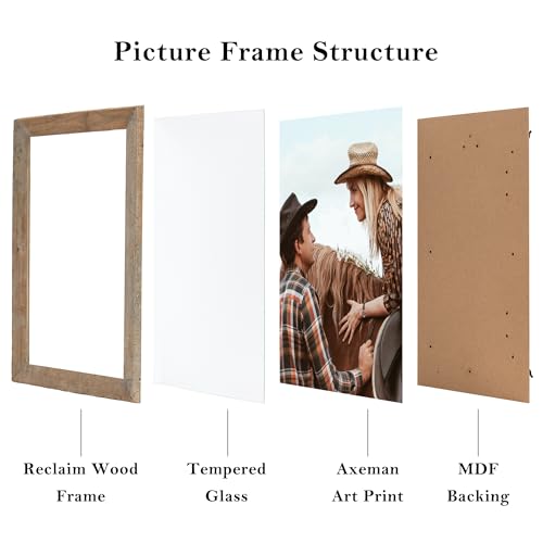 Image of Rustic Picture Frame 16x20, 100% Reclaimed Wood With Tempered Glass, Farmhouse Style Photo Poster 20x16 Distressed & Vintage Looking Wall Decor Gallery Set for Mounting or Table Display