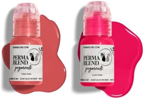 Perma Blend Lip Set - Pink Tattoo Ink Set for Permanent Makeup - Vegan Microblading Pigment & Tattoo Supplies for Lip Makeup - Includes Tres Pink and Lush Pink 15ml Each