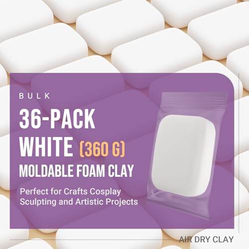 Image of CALPALMY Air Dry Foam Clay (36 Pack), 360g White Moldable Soft Clay for Kids Gifts Partty and School Project Supplies, Perfect for Crafting Cosplay and Artistic Projects