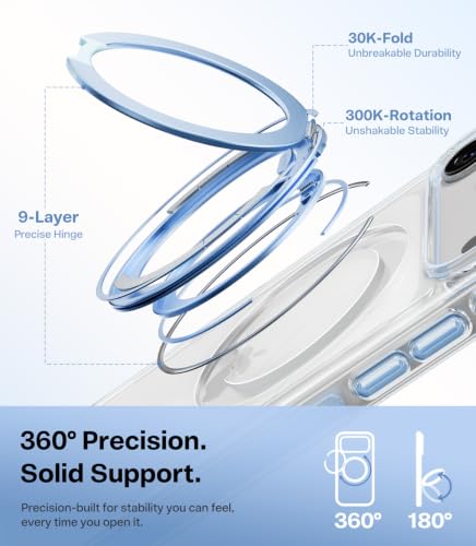 Image of TORRAS 360 Magnetic Stand for iPhone 17 Pro Case, Ultra Clear, Haze Blue | Fit for MagSafe, 4X Military-Grade Protection, Anti-Yellow, Camera Button, Slim Non-Slip, For Women 6.3 inch, O3 Light Series