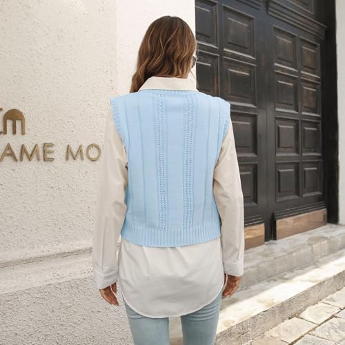 Women's Ribbed Knit Sweater Vest 2025 Fall Winter Warm V Neck Sleeveless Cardigan Lightweight Outwear Jumper Tops3