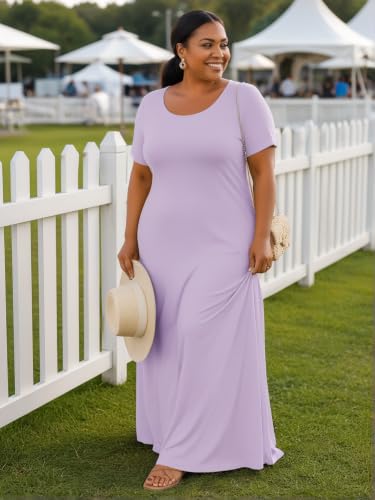 Image of PinkPatty Plus Size Dress for Women Casual Crew Neck Short Sleeve Maxi Dress Oversized Summer Beach Dresses with Pockets