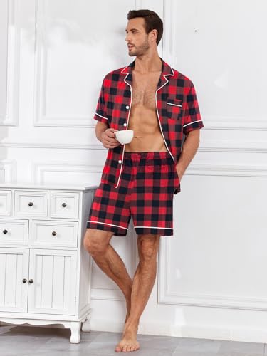 Image of Mens 2 Piece Short Sleeve Button Down Pajama Set, S-3XL | Soft Modal Fabric, Cool Lightweight Sleepwear & Loungewear with Pockets, Home Relaxing