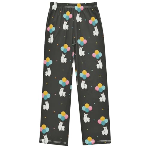 Boy's Pj Pants Llama Colorful Balloon Dot Black Lounge Bottoms Elastic Waist Kids Joggers with Pockets Size 6-14