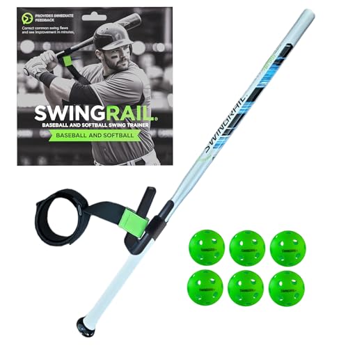 SWINGRAIL Baseball & Softball Swing Trainer + Speed Stick Training Bat + 6 Plastic Training Balls