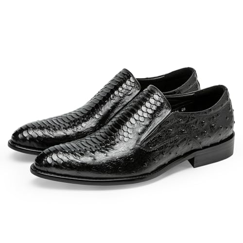 Loafers for Men - Genuine Leather Crocodile-Embossed Slip-On Loafers | Elastic Gore Dress Shoes with Luxe Reptile Pattern2