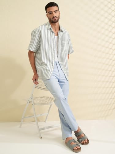 Image of Locomotive Men's Oversized Shirts | Striped | Half Sleeves | Spread Collar | Casual Shirts | Stylish Shirt