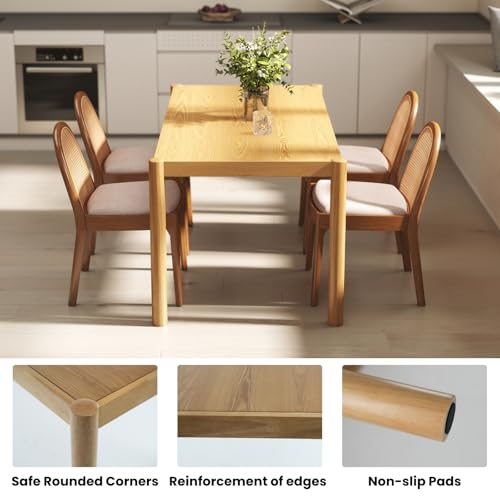 Image of DUOMAY Modern Rectangular Dining Table, 64.5'' Farmhouse Solid Wood Kitchen Table for 4-6 Person, Breakfast Dinner Table for Dining Room, Living Room, Natural