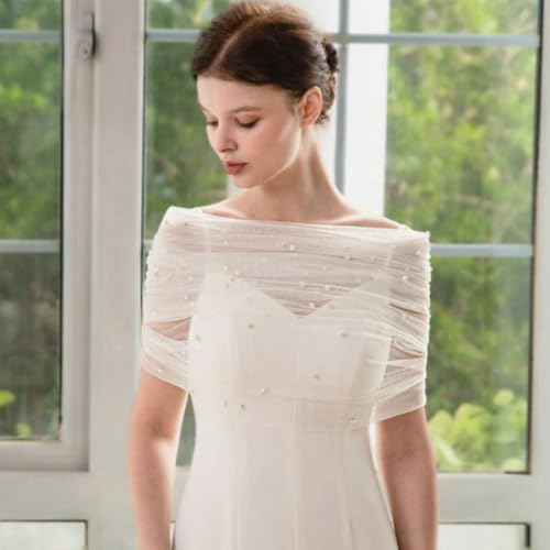Pearls Wedding Shawl White Wrap Shrug Bridal Evening Dress Bolero Cover Up for Party Formal2