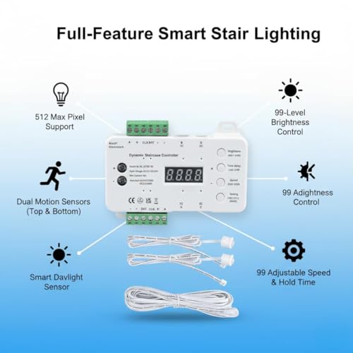 Image of Blackt Electrotech Pixel-Flow Intelligent Staircase Light Engine - DC 12V-24V Addressable RGB Controller - Motion Sensing Automation Logic for WS2811 /WS2818 - Smart Daylight Detection Module
