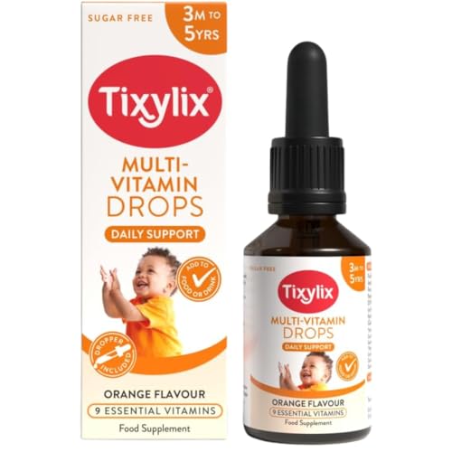 Tixylix 50ml Multi-Vitamin Drops for Children, 9 Vitamins to Support Growth & Immune Health - Sugar Free, Vegan, Gluten Free - Add to Food and Drink - for Children 3 Months to 5, Dropper Included